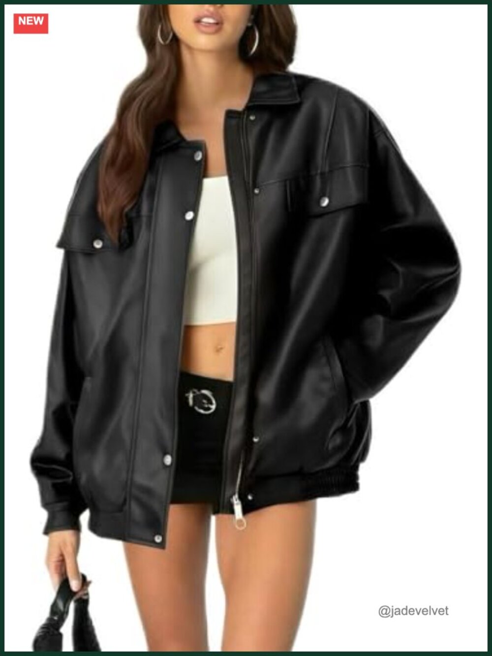 Oversized Faux Leather Bomber Jacket Zip Up Motorcycle Coat